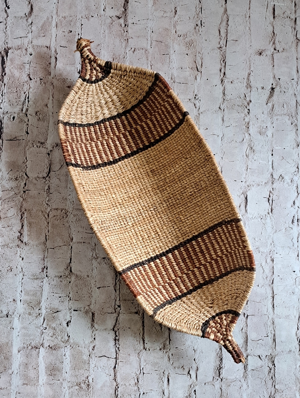 Vintage Ethiopian Woven Gambella Canoe Boat Bread Basket Centerpiece